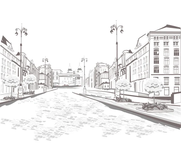Серия улиц в старом городе Стоковая Иллюстрация