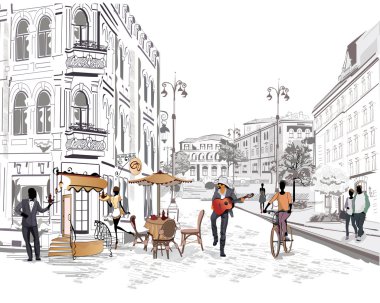 İnsanlar eski şehrin sokakları dizi