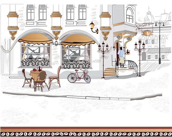 Série de rues avec des gens dans la vieille ville — Image vectorielle