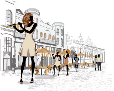 İnsanlar eski şehrin sokakları dizi