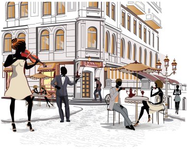 İnsanlar eski şehrin sokakları dizi