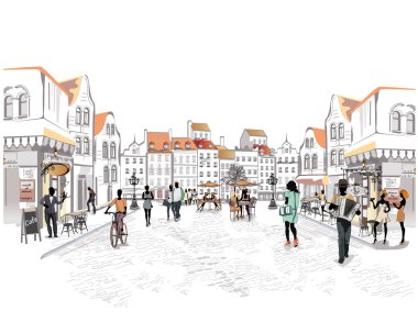 İnsanlar eski şehrin sokakları dizi