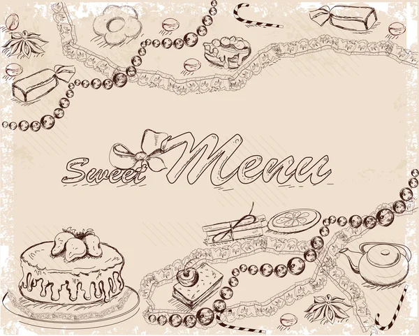 Fond avec des bonbons et des gâteaux pour la conception de menu . — Image vectorielle