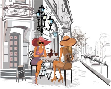 Moda kızlar sokak Cafe.