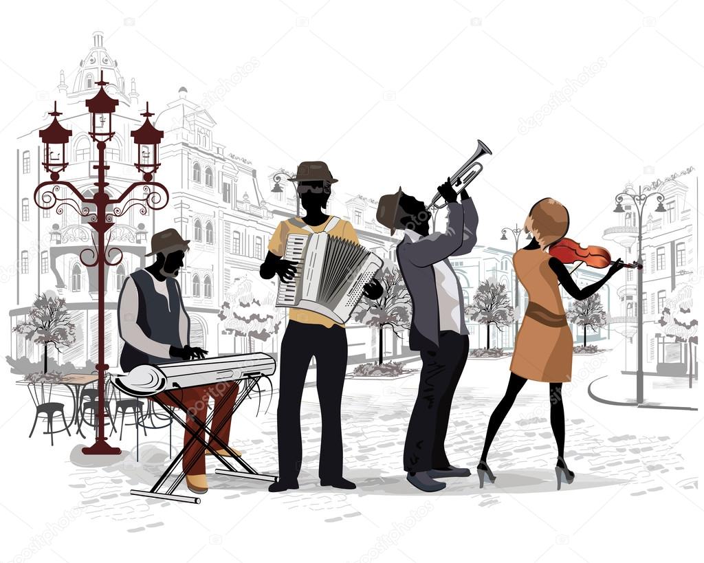 Series of the streets with musicians in the old city