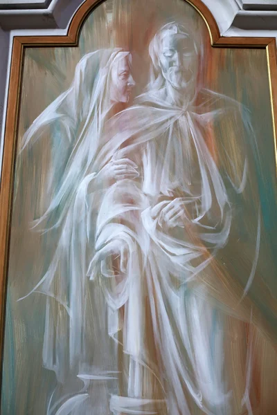 Рим - Современная религиозная живопись в базилике Святой Марии Ангелов и мучеников. Италия — стоковое фото