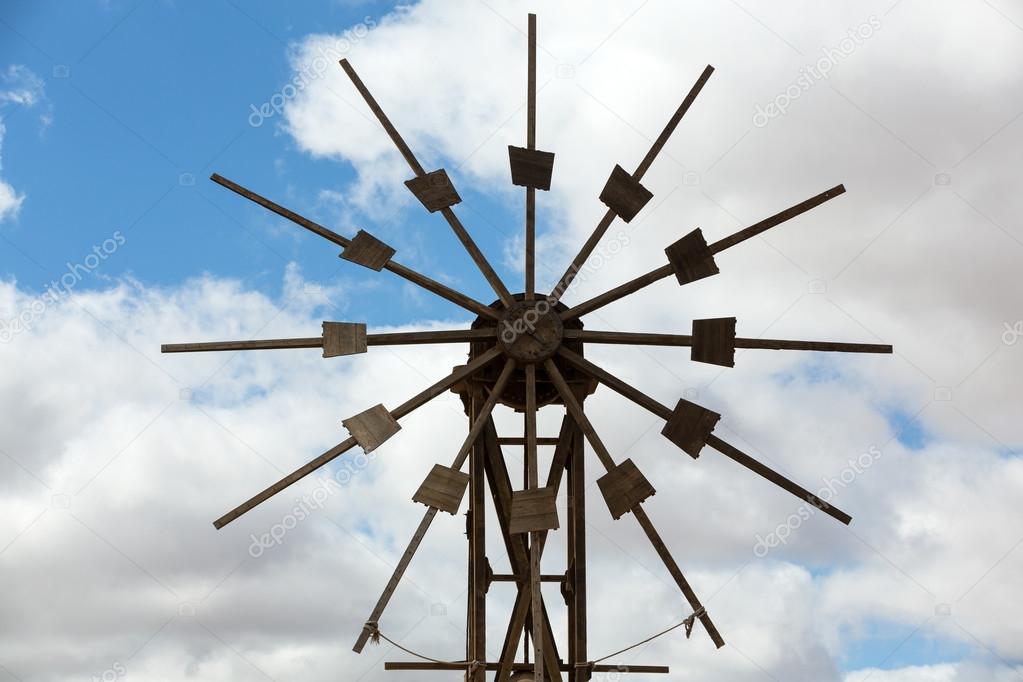 Historic wooden wind mill in Valles de Ortega with twelve wings on the Spanish island Fuerteventura