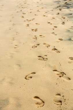Islak kum plaj üzerinde ayak izleri