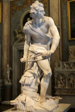  Marble sculpture David  by Gian Lorenzo Bernini  in Galleria Borghese, Rome, Italy clipart