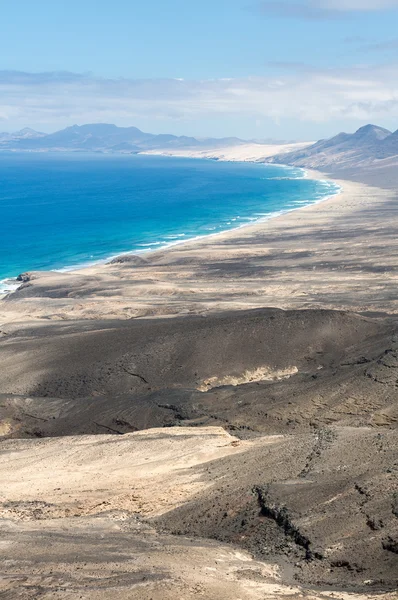 Pláž Cofete, pohled z Jandia poloostrov, Fuerteventura, Kanárské ostrovy, Španělsko — Stock fotografie