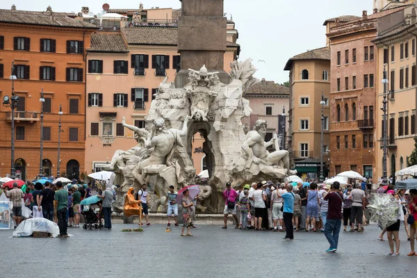 Fountain of the four Rivers with Egyptian obelisk, in the middle of Piazza Navona. Rome. Italy — Stock Photo, Image