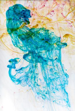 Akrilik renkler ve mürekkep su. arka plan.