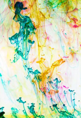 Akrilik renkler ve mürekkep su. arka plan.