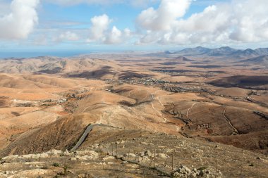 Volkanik peyzaj. Fuerteventura Mirador Morro Velosa, Fuerteventura, Kanarya Adaları, İspanya'dan panoramik görünüm