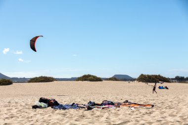  fuerteventura, İspanya'nın plajları, uçurtma sörfçü