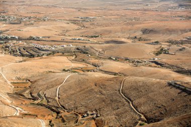 Volkanik peyzaj. Fuerteventura Mirador Morro Velosa, Fuerteventura, Kanarya Adaları, İspanya'dan panoramik görünüm