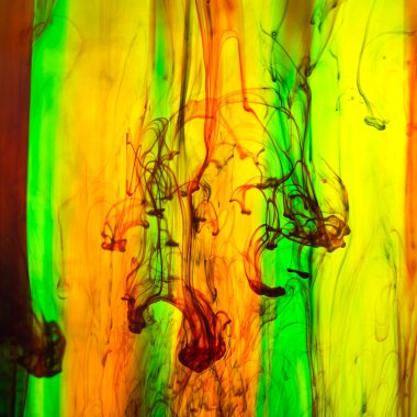 Akrilik renkler ve mürekkep su. arka plan.