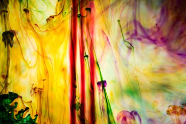 Akrilik renkler ve mürekkep su. arka plan.