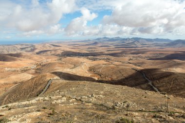Volkanik peyzaj. Fuerteventura Mirador Morro Velosa, Fuerteventura, Kanarya Adaları, İspanya'dan panoramik görünüm