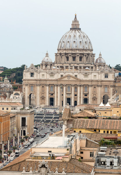 ROME, ITALY - JUNE 12, 2015: Vatican and Basilica of Saint Peter seen from Castel Sant'Angelo. Roma, Italy