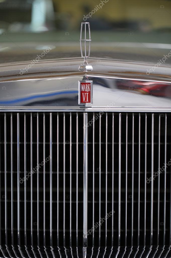 CRACOW, POLAND - MAY 21, 2016:  Lincoln Continental Mark VI metallic logo closeup on  Lincoln Continental Mark VI car displayed at 3rd edition of MOTO SHOW in Cracow Poland.