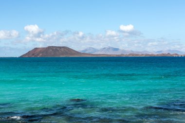 Corralejo, Fuerteventura, Kanarya Adaları, İspanya plaj Lobos adasının görünümü