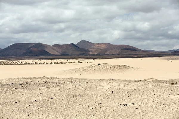 Dunes de sable Corralejo et volcans éteints dont le montana Roja en arrière-plan. Fuerteventura, Îles Canaries, Espagne — Photo