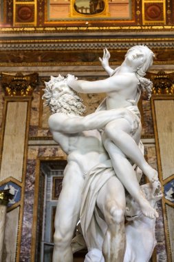 baroque marble sculptural group by Italian artist Gian Lorenzo Bernini, Rape of Proserpine in Galleria Borghese, Rome, Italy clipart