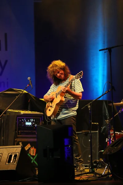 Pat Metheny soittaa akustista kitaraa Summer Jazz Festivalilla Krakovassa Puolassa . — kuvapankkivalokuva