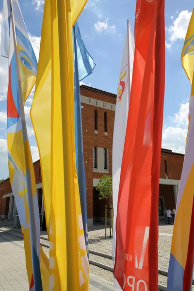 Flags of World Youth Day 2016 in the Centre of Pope John Paul II in Lagiewniki. Cracow. Poland — Stock Photo, Image