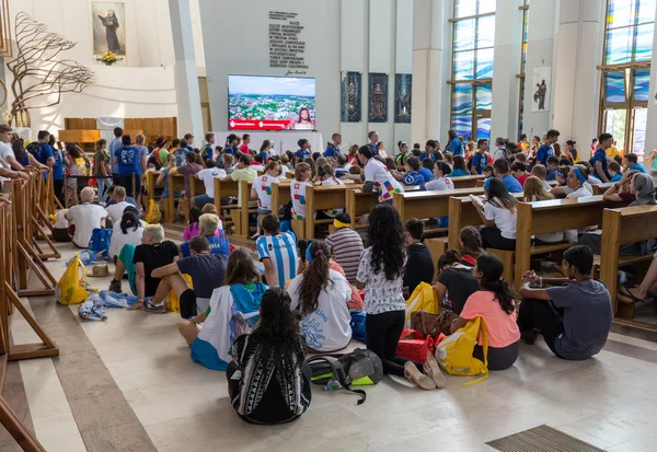 World Youth Day 2016 - Crowd of Pilgrims inside of  the Sanctuary of Divine Mercy in Lagiewniki. Cracow, Poland