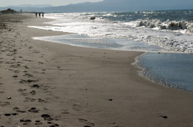 plaj, dalga ve günbatımı zaman ayak sesleri