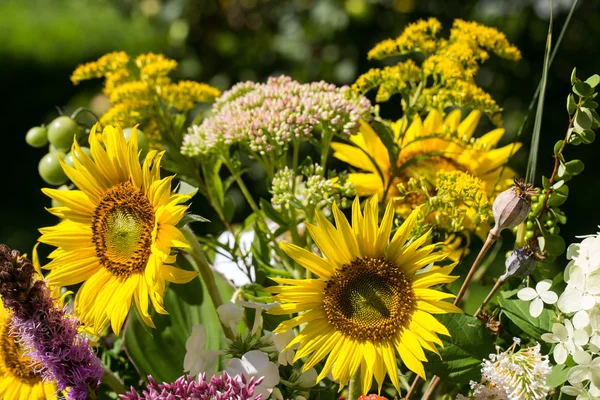 Handgefertigte schöne Sträuße aus Blumen und Kräutern — Stockfoto