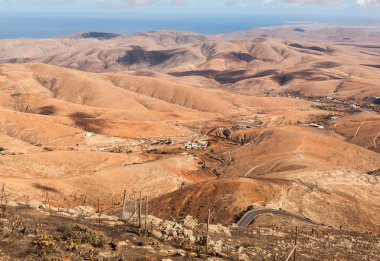 Volkanik peyzaj. Fuerteventura Mirador Morro Velosa, Fuerteventura, Kanarya Adaları, İspanya'dan panoramik görünüm