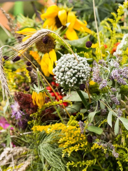 Handgefertigte schöne Sträuße aus Blumen und Kräutern — Stockfoto