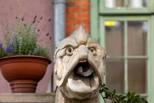 位于波兰老汉萨城市格但斯克主要的琥珀和珠宝购物街Mariacka Street的Gargoyle — 图库照片