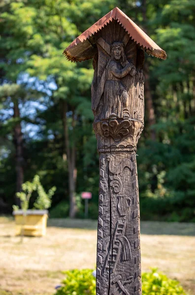 Wygiezlow Polen August 2020 Der Hölzerne Bildstock Mit Wola Filipowska — Stockfoto