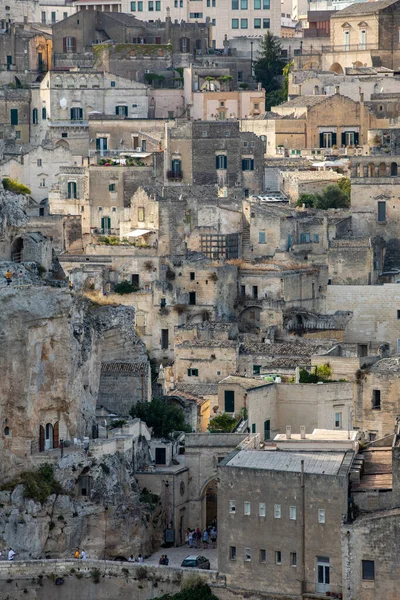 Panoramatický Výhled Sassi Matera Historickou Čtvrť Městě Matera Známou Svými — Stock fotografie