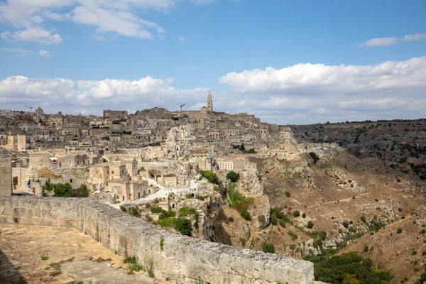 Pohled Sassi Matera Historickou Čtvrť Městě Matera Známé Pro Své — Stock fotografie