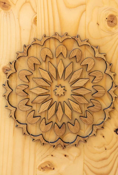 Wygiezlow Poland August 2020 Floral Motifs Carved Wooden Board Folk — Stock Photo, Image