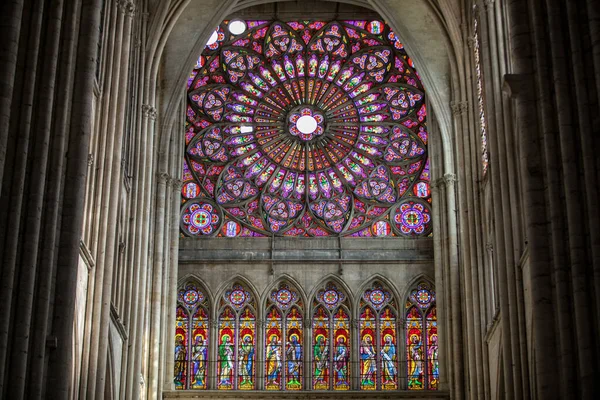 Troyes Francia Agosto 2018 Coloridas Vidrieras Catedral Troyes Dedicadas San —  Fotos de Stock