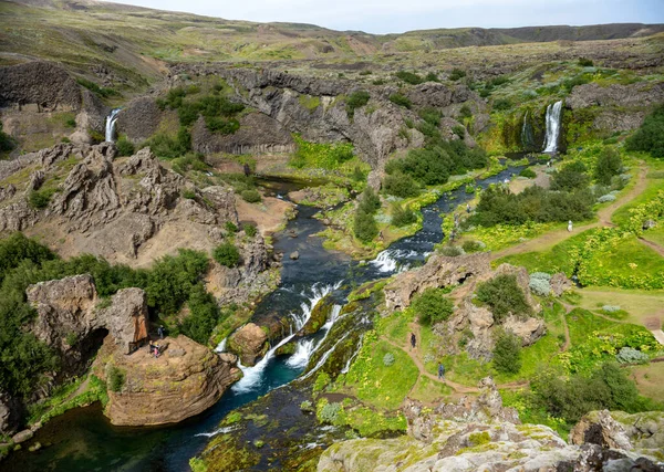 Hjalparfoss Ijsland Juli 2017 Landschap Van Hjalparfoss Het Zuiden Van — Stockfoto