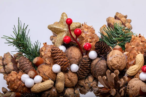 Christmas Decorations Pine Cones Nuts — Stock Photo, Image