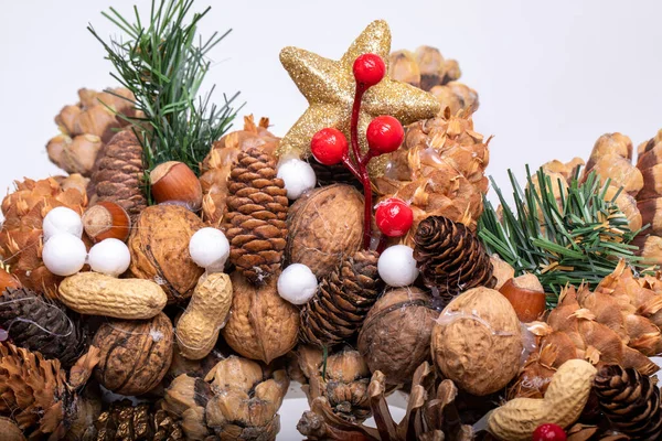 Christmas Decorations Pine Cones Nuts — Stock Photo, Image