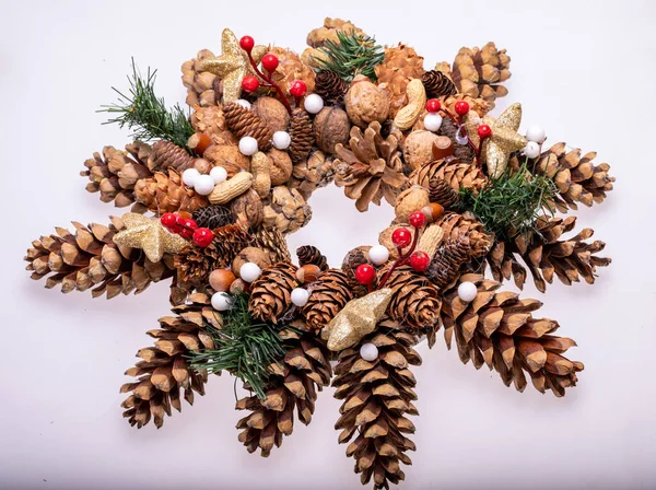 Christmas Decorations Pine Cones Nuts — Stock Photo, Image