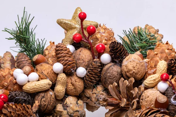 Christmas Decorations Pine Cones Nuts — Stock Photo, Image