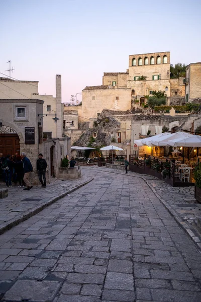 Matera Italië September 2019 Avond Uitzicht Stad Matera Italië Met — Stockfoto