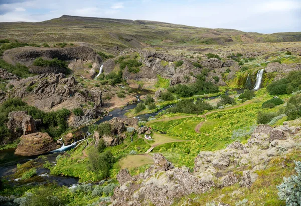 Hjalparfoss Islandia Lipca 2017 Malowniczy Krajobraz Hjalparfoss Południu Islandii — Zdjęcie stockowe