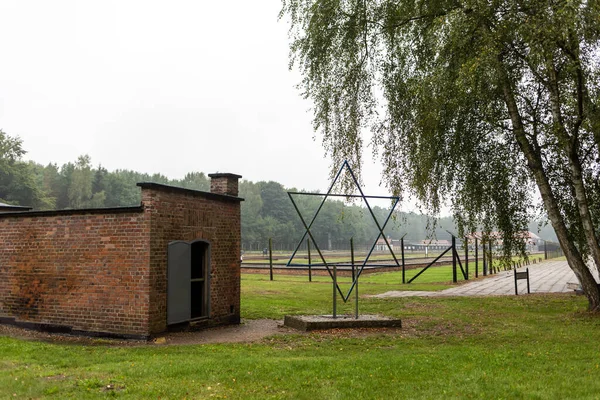 Sztutowo Polsko Září 2020 Symbolická Davidova Hvězda Vedle Plynové Komory — Stock fotografie