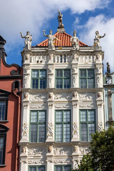 Gevel Van Het Gerestaureerde Patriciërshuis Van Gdansk Lange Markt Pommeren — Stockfoto